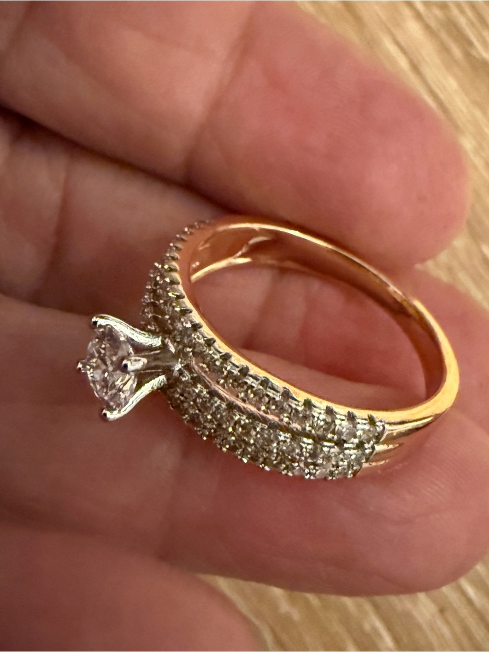Gold Tone Cubic Zirconia Bridal Ring Set - Gold